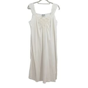 VTG Delta Burke Womens Nightgown 2X Ivory Lace Beaded Cottagecore Sleep